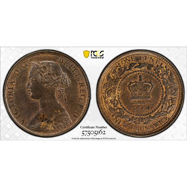 CANADA: NEW BRUNSWICK: Victoria, 1837-1867, AE cent, 1864, PCGS MS63 BN