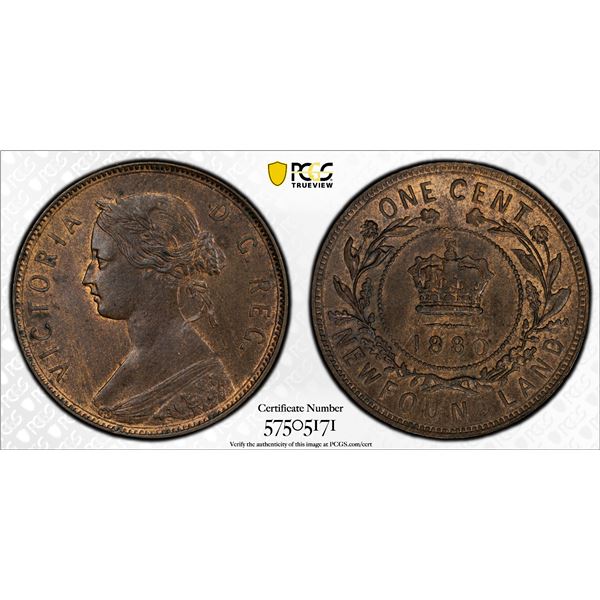 CANADA: NEWFOUNDLAND: Victoria, 1837-1901, AE cent, 1880, PCGS MS63 BN