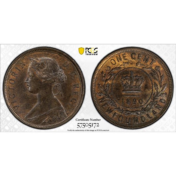 CANADA: NEWFOUNDLAND: Victoria, 1837-1901, AE cent, 1890, PCGS MS63 BN