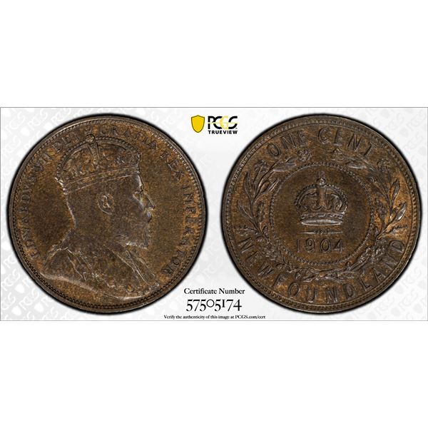CANADA: NEWFOUNDLAND: Edward VII, 1901-1910, AE cent, 1904-H, PCGS MS63 BN