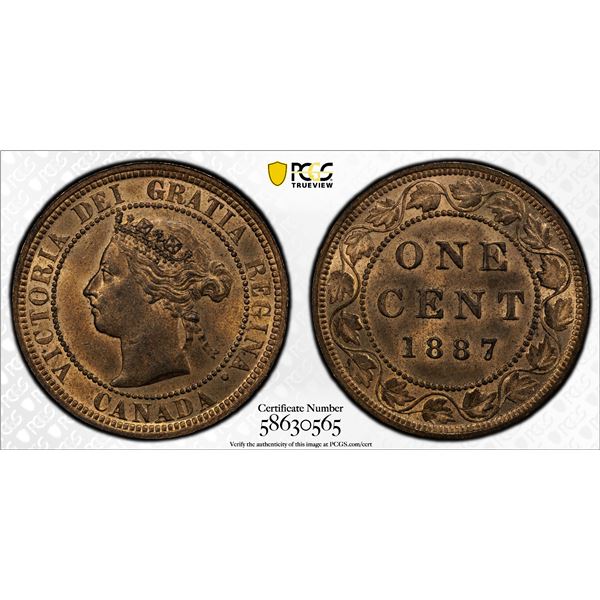 CANADA: Victoria, 1867-1901, AE cent, 1887, PCGS MS64 RB