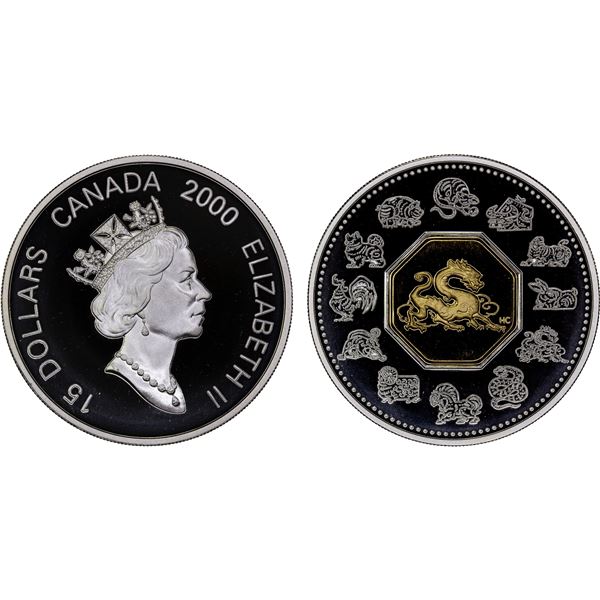 CANADA: Elizabeth II, 1952-2022, AR 15 dollars, 2000, Proof