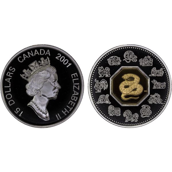 CANADA: Elizabeth II, 1952-2022, AR 15 dollars, 2001, Proof