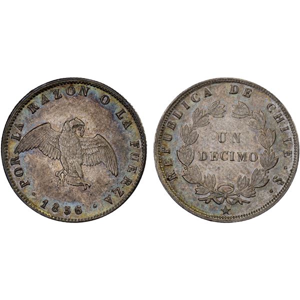 CHILE: Republic, AR decimo, 1856-So, XF-AU