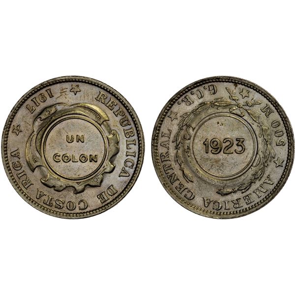 COSTA RICA: Republic, AR colón, 1923, AU
