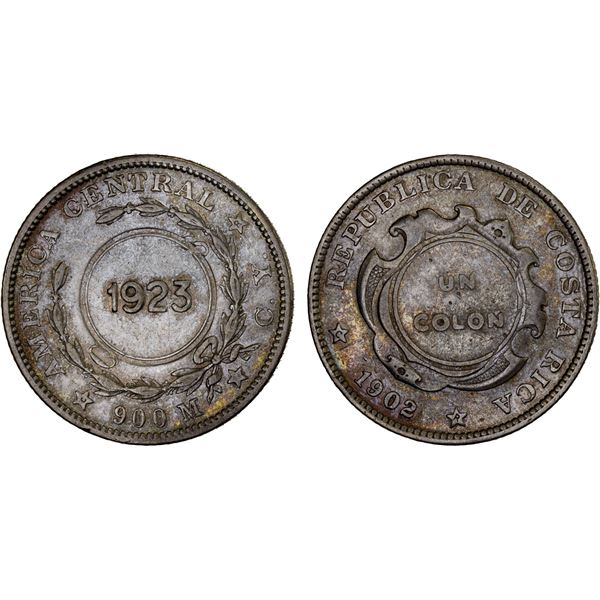 COSTA RICA: Republic, AR colón, 1923, XF