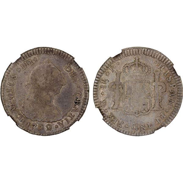 GUATEMALA: Carlos III, 1759-1788, AR real, 1772-G, NGC F15