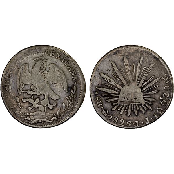 MEXICO: Republic, AR 8 reales (26.54g), 1826-Go, VG-F