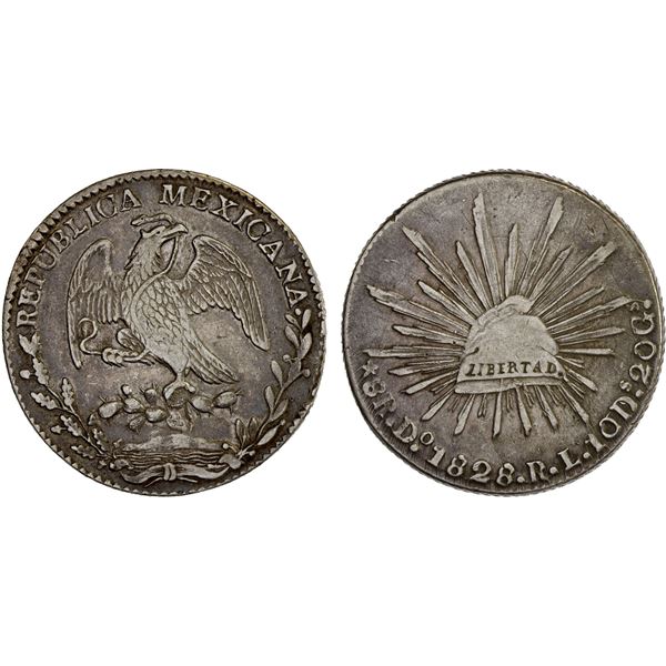 MEXICO: Republic, AR 8 reales (26.76g), Durango, 1828-Do, F-VF