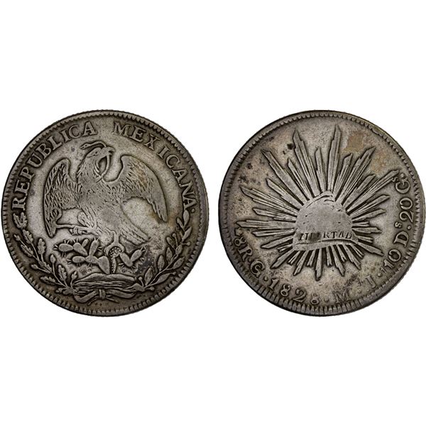 MEXICO: Republic, AR 8 reales (26.65g), 1828-Go, F-VF