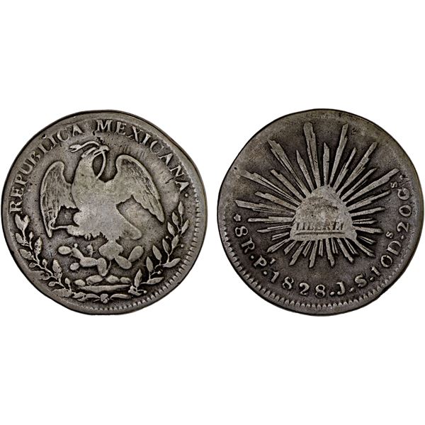 MEXICO: Republic, AR 8 reales (25.96g), San Luis Potosi, 1828-Pi, Good to VG