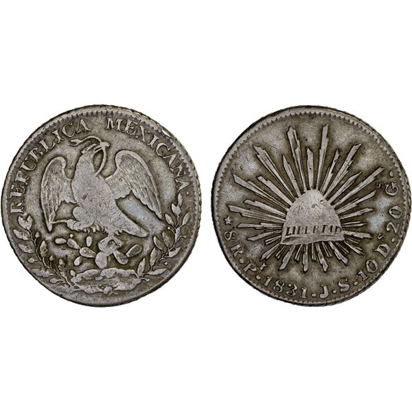 MEXICO: Republic, AR 8 reales (26.61g), San Luis Potosi, 1831-Pi, F-VF