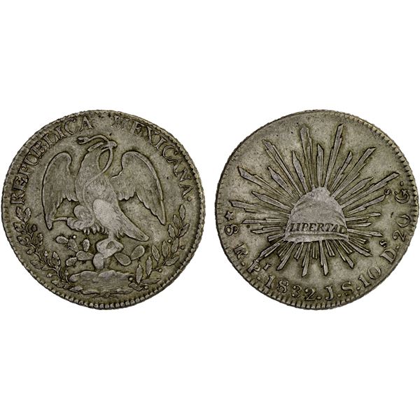 MEXICO: Republic, AR 8 reales (26.94g), San Luis Potosi, 1832-Pi, VF-XF