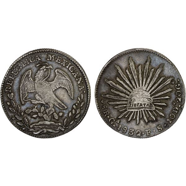 MEXICO: Republic, AR 8 reales (26.97g), Guadalajara, 1832-Ga, VF