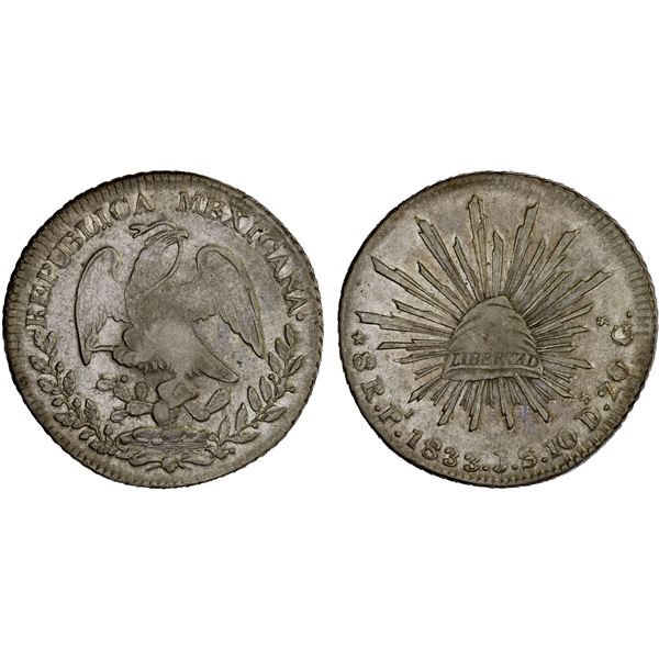 MEXICO: Republic, AR 8 reales (26.77g), San Luis Potosi, 1833-Pi, XF-AU