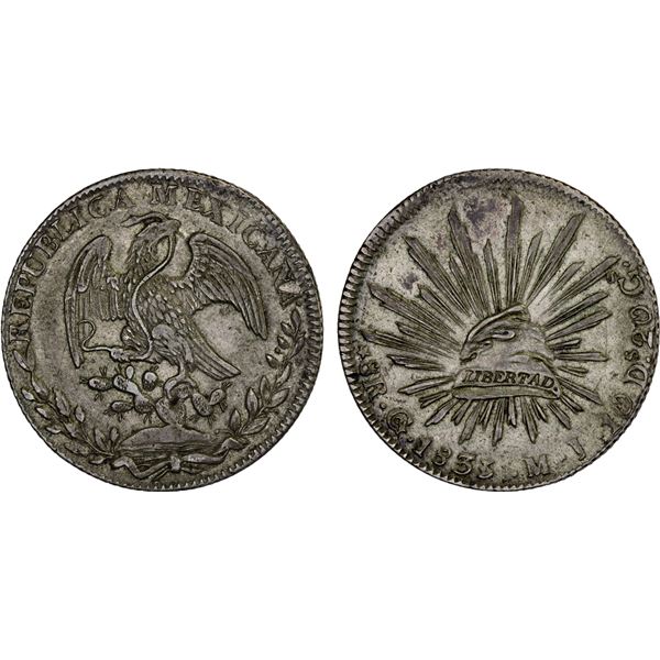 MEXICO: Republic, AR 8 reales (26.81g), 1833-Go, XF