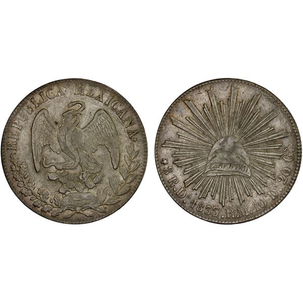 MEXICO: Republic, AR 8 reales (27.04g), 1833/2-Do, VF-XF