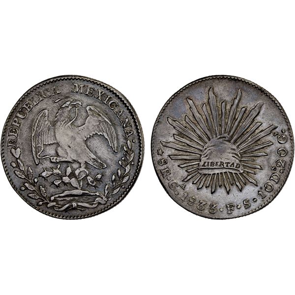 MEXICO: Republic, AR 8 reales (26.92g), Guadalajara, 1833-Ga, VF-XF