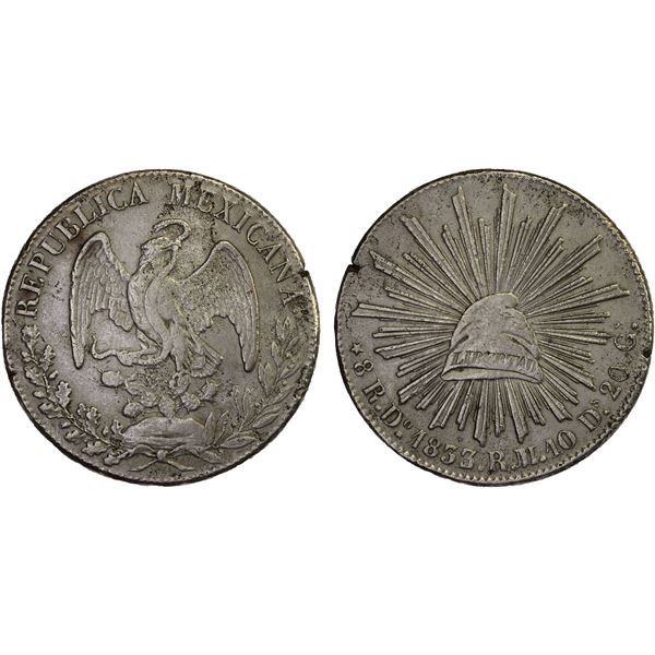 MEXICO: Republic, AR 8 reales (25.93g), 1833/2-Do, VF