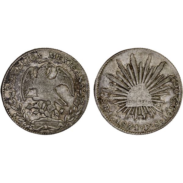 MEXICO: Republic, AR 8 reales (26.94g), Guadalajara, 1834-Ga, Choice VF