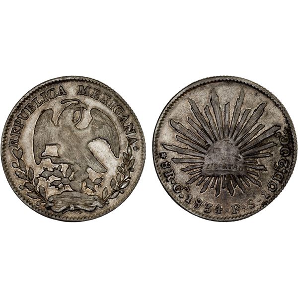 MEXICO: Republic, AR 8 reales (26.94g), Guadalajara, 1834-Ga, Choice VF
