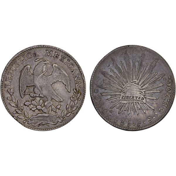 MEXICO: Republic, AR 8 reales (26.93g), Guadalajara, 1835-Ga, VF-XF