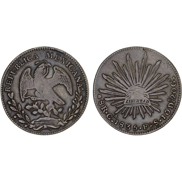 MEXICO: Republic, AR 8 reales (28.75g), Guadalajara, 1835-Ga, VF