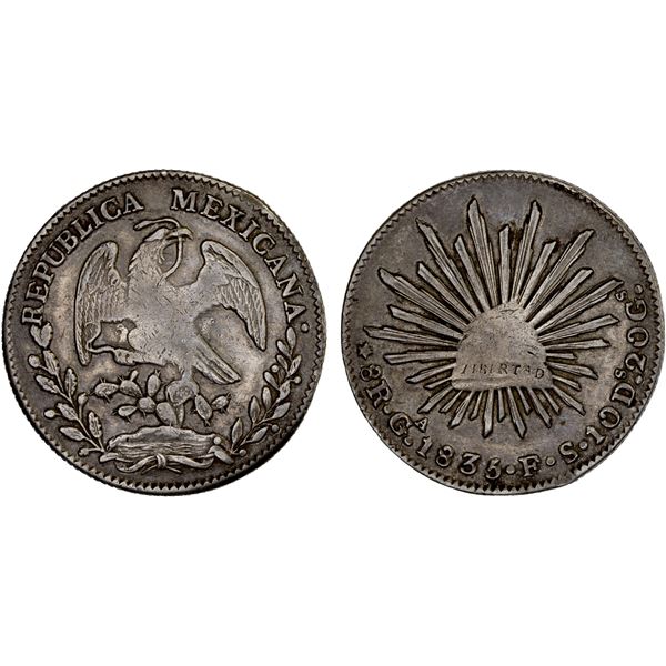 MEXICO: Republic, AR 8 reales (26.93g), Guadalajara, 1835-Ga, Choice VF