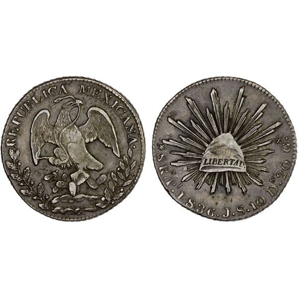 MEXICO: Republic, AR 8 reales (26.95g), San Luis Potosi, 1836-Pi, Choice VF