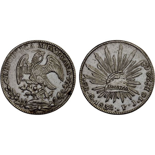 MEXICO: Republic, AR 8 reales (27.25g), Guanajuato, 1838-Go, XF
