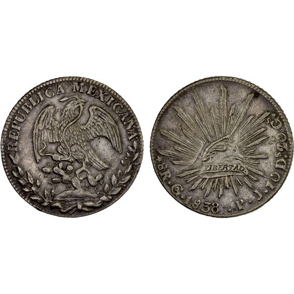 MEXICO: Republic, AR 8 reales (26.85g), Guanajuato, 1838-Go, VF-XF
