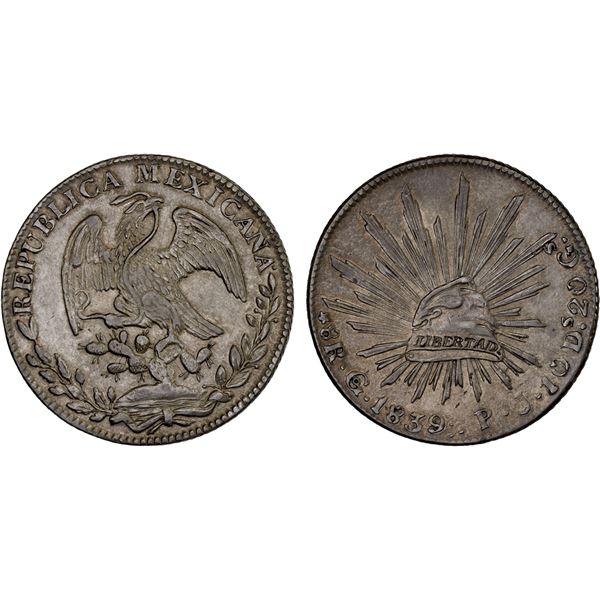 MEXICO: Republic, AR 8 reales (26.58g), Guanajuato, 1839/8-Go, XF