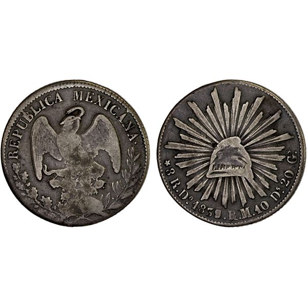 MEXICO: Republic, AR 8 reales (27.98g), 1839/1-Do, Fine