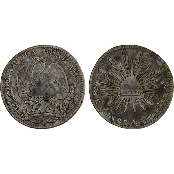MEXICO: Republic, AR 8 reales (26.62g), San Luis Potosi, 1837-Pi, F-VF