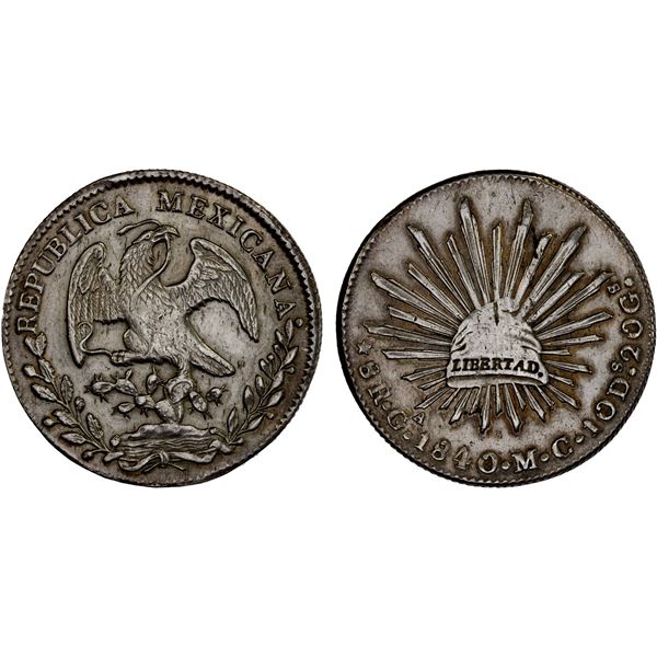 MEXICO: Republic, AR 8 reales (26.92g), Guadalajara, 1840-Ga, XF