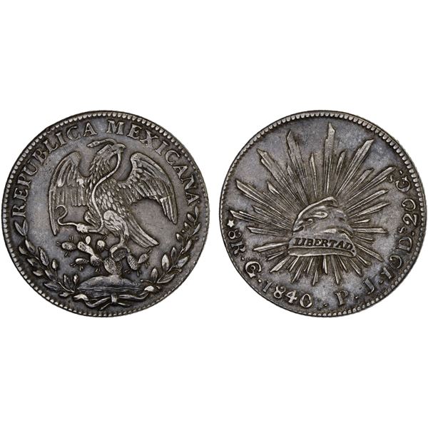 MEXICO: Republic, AR 8 reales (27.35g), Guanajuato, 1840/30-Go, VF-XF