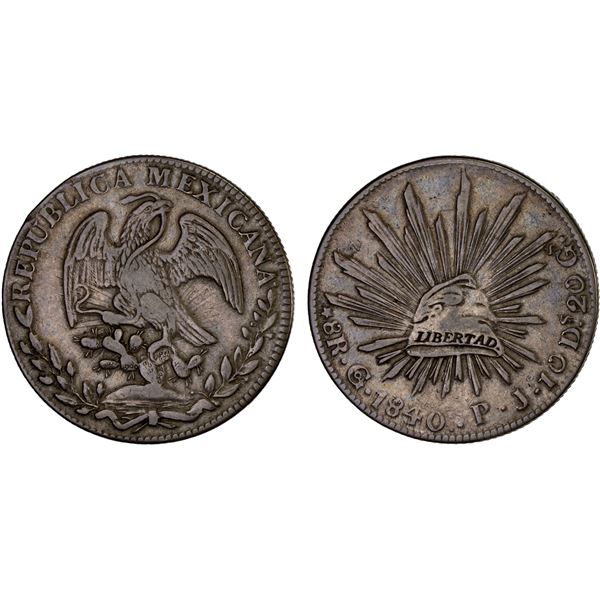 MEXICO: Republic, AR 8 reales (26.54g), Guanajuato, 1840/30-Go, F-VF