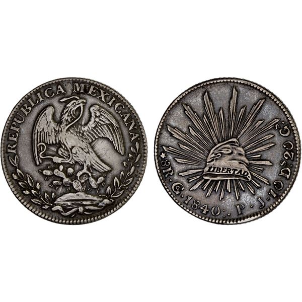 MEXICO: Republic, AR 8 reales (26.56g), Guanajuato, 1840/30-Go, F-VF