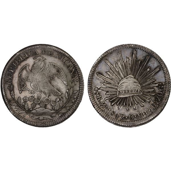 MEXICO: Republic, AR 8 reales (26.94g), Zacatecas, 1842-Zs, XF-AU