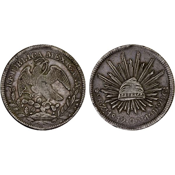 MEXICO: Republic, AR 8 reales (26.85g), Zacatecas, 1842-Zs, Choice VF