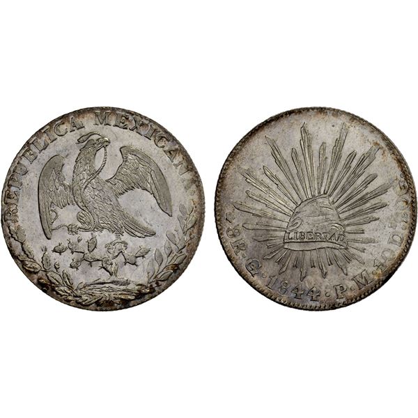 MEXICO: Republic, AR 8 reales (27.02g), Guanajuato, 1844-Go, AU