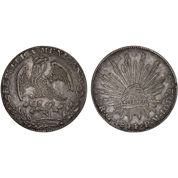 MEXICO: Republic, AR 8 reales (26.96g), Guanajuato, 1844-Go, VF-XF