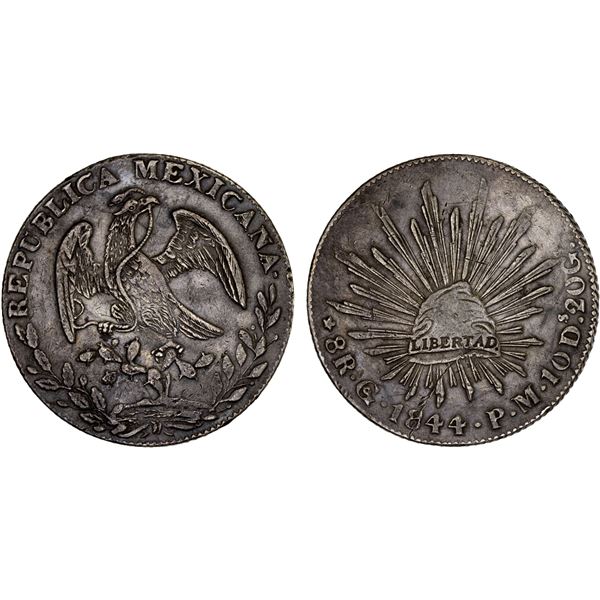 MEXICO: Republic, AR 8 reales (26.91g), Guanajuato, 1844-Go, VF-XF