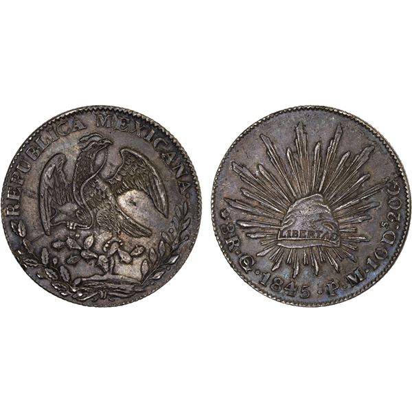 MEXICO: Republic, AR 8 reales (26.95g), Guanajuato, 1845-Go, XF-AU
