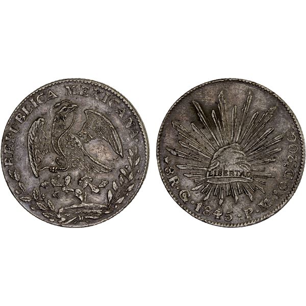 MEXICO: Republic, AR 8 reales (26.84g), Guanajuato, 1845-Go, XF