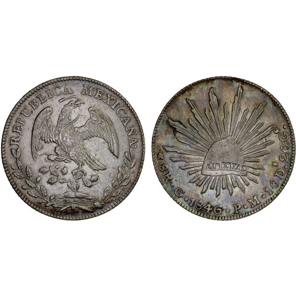 MEXICO: Republic, AR 8 reales (27.03g), Guanajuato, 1846-Go, XF