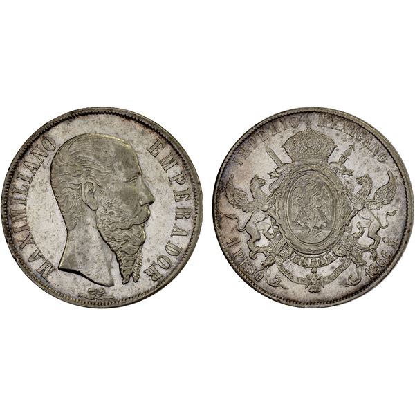MEXICO: Maximiliano, 1864-1867, AR peso, Mexico City, 1866-Mo, XF
