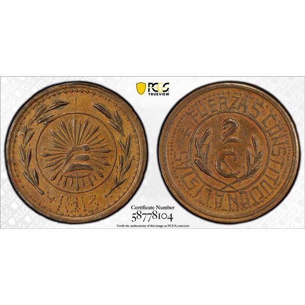 MEXICO: Revolutionary Issue, AE 2 centavos, Hidalgo del Parral, Chihuahua, 1913, PCGS AU58