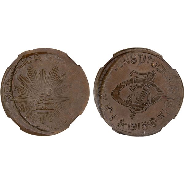 MEXICO: Revolutionary Issue, AE 5 centavos, Chihuahua, 1915, NGC MS63 BN