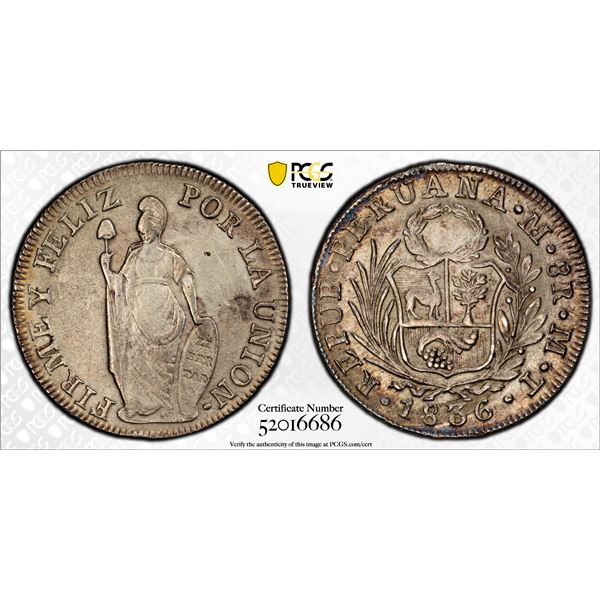 PERU: Republic, AR 8 reales, Lima, 1836, PCGS AU details